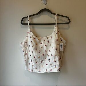 Old Navy XL Tall Ribbed Floral Tank Top Adjustable Straps White Cotton Blend NWT
